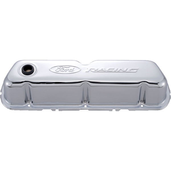 Ford Performance Ford Racing Embossed Logo Stamped Steel Valve Covers Chrome (FRP302-070)