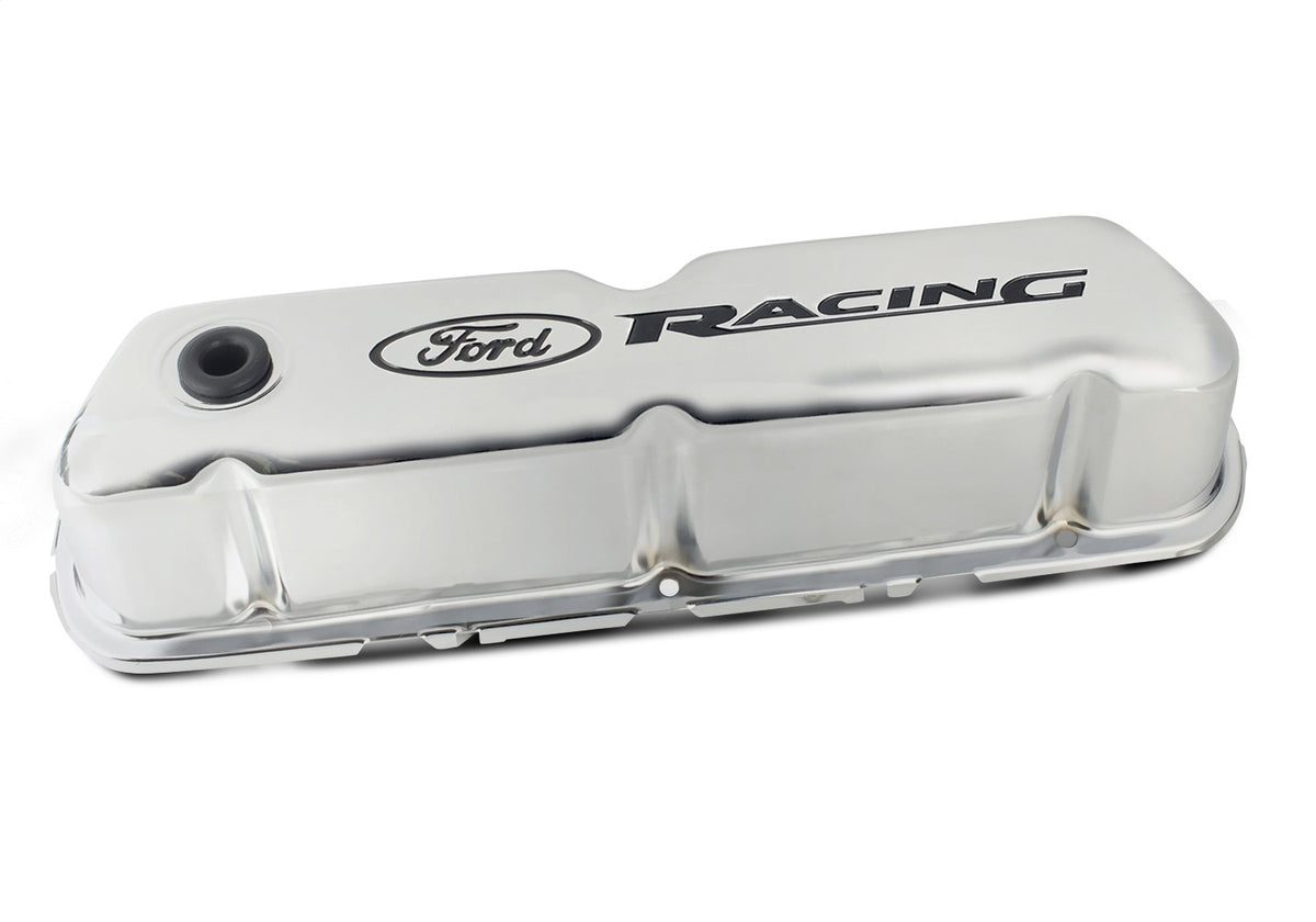 Ford Performance Ford Racing Logo Stamped Steel Valve Covers Chrome — alternate view (FRP302-071)