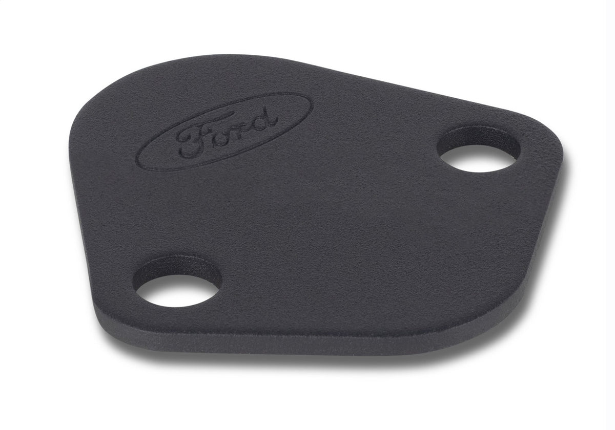 Ford Performance Fuel Pump Block Off Plate, Black Crinkle Finish With Ford Oval — detail (FRP302-291)