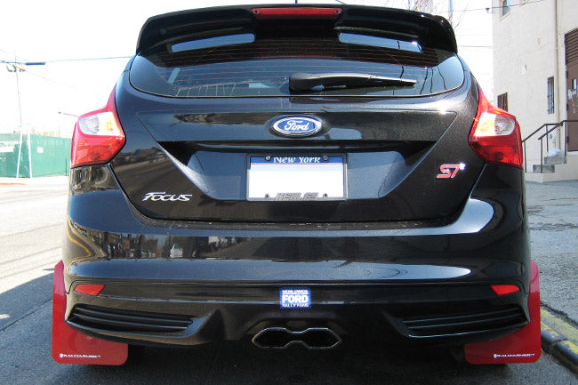 Rally Armor 12-19 Ford Focus ST / 16-19 RS Black Mud Flap w/ Red Logo - MF27-UR-BLK/RD