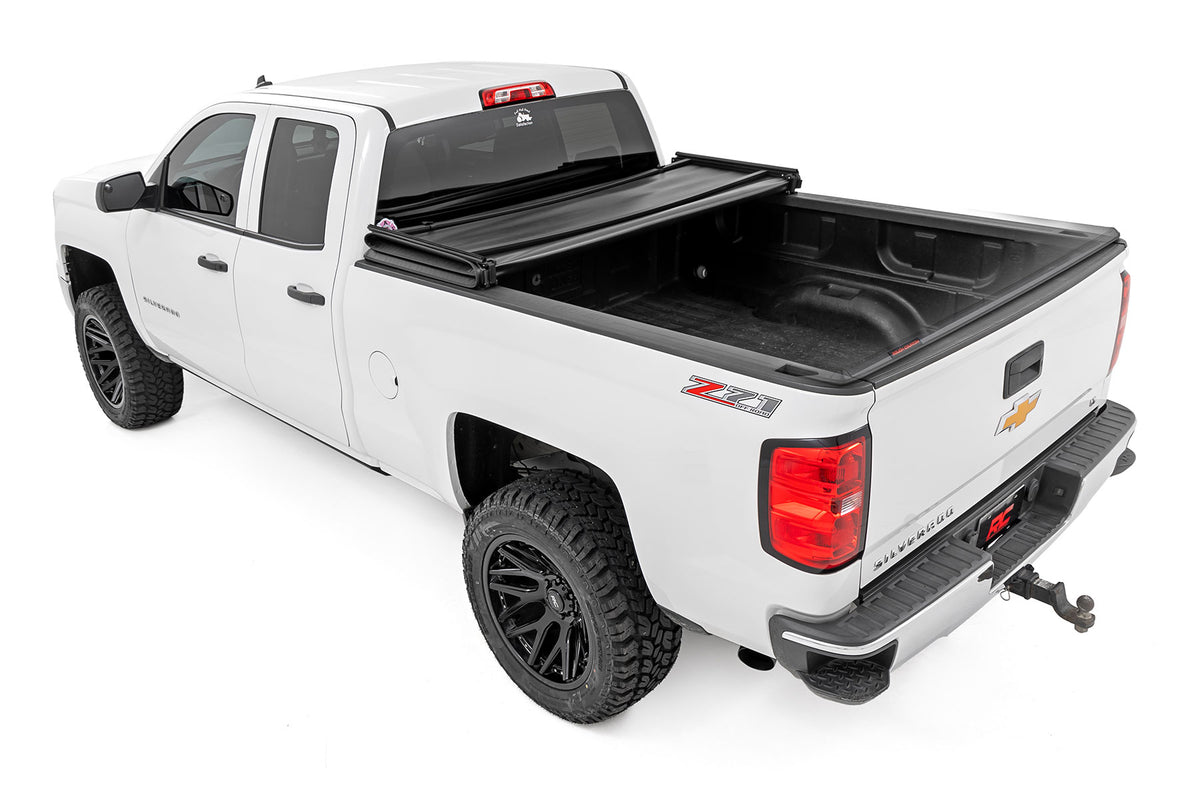 Rough Country - Soft Tri-Fold Bed Cover - 6'7" Bed - Chevy/GMC 1500/2500HD/3500HD (14-19 & Classic) - 41214650A for 2014-2018