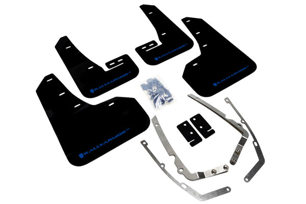 Rally Armor 15-21 VW Golf/GTI/TSI Black UR Mud Flap w/ Blue Logo - MF37-UR-BLK/BL for 2015-2021 Volkswagen Golf - front view