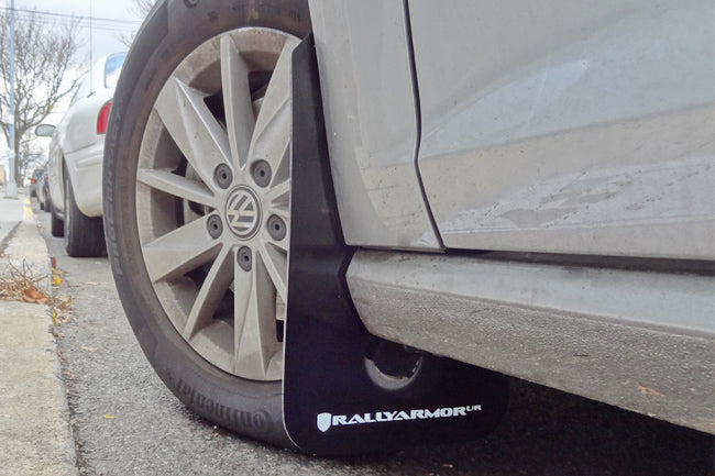 Rally Armor 15-21 VW Golf/GTI/TSI Black UR Mud Flap w/ Grey Logo - MF37-UR-BLK/GRY