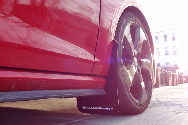 Rally Armor 15-21 VW Golf/GTI/TSI Black UR Mud Flap w/ Grey Logo - MF37-UR-BLK/GRY