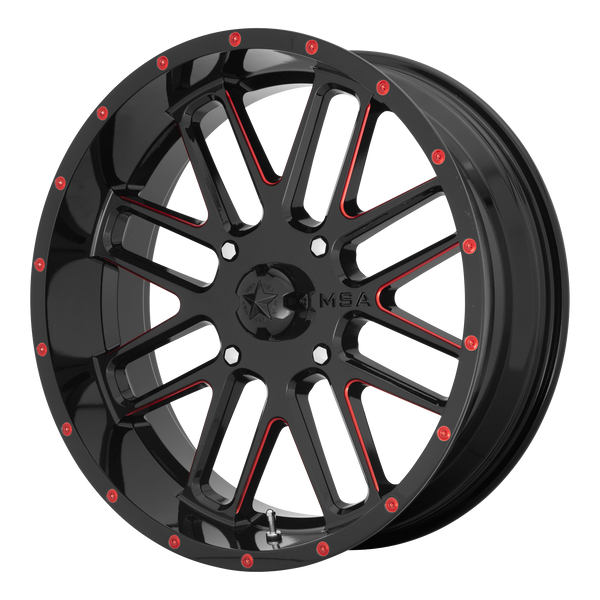 MSA Offroad Wheels M35 Bandit Utv 22X7 4X137 +0MM Gloss Black Milled W/ Red Tint