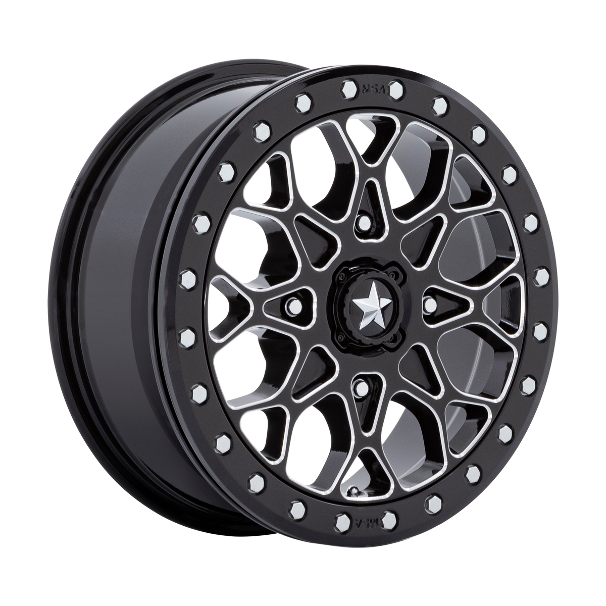 MSA Offroad Wheels M48 Portal Utv Beadlock 15X6 4X156 +38MM Gloss Black Milled W/ Gb Ring