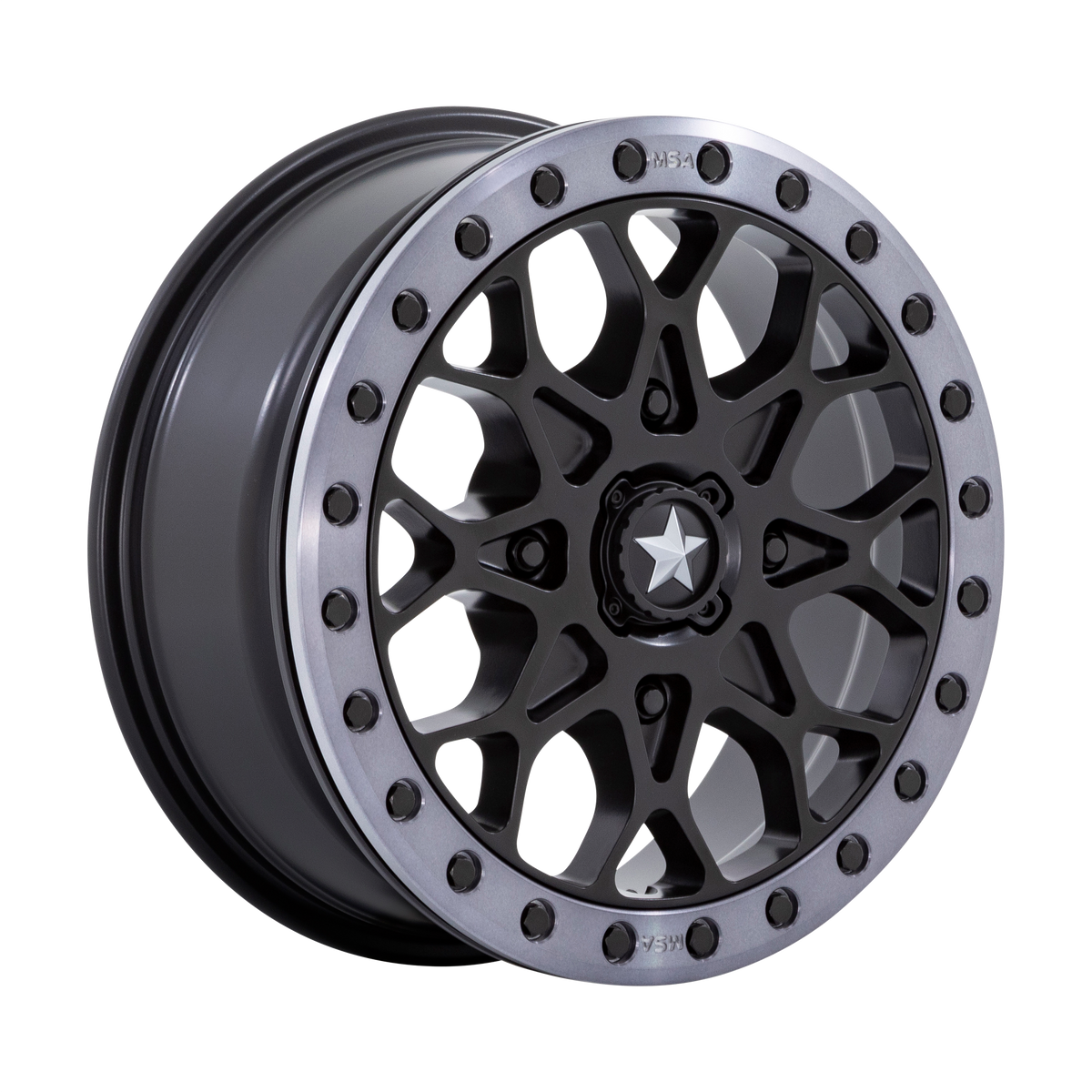 MSA Offroad Wheels M48 Portal Utv Beadlock 15X6 4X137 +38MM Satin Black W/ Gray Tint Ring