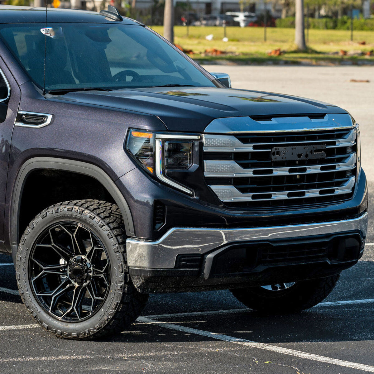 Spec-D Tuning - 2022-2025 GMC Sierra 1500 Chrome SLE Style Mesh Front Upper Hood Grille - HG-GMC2215C-JB