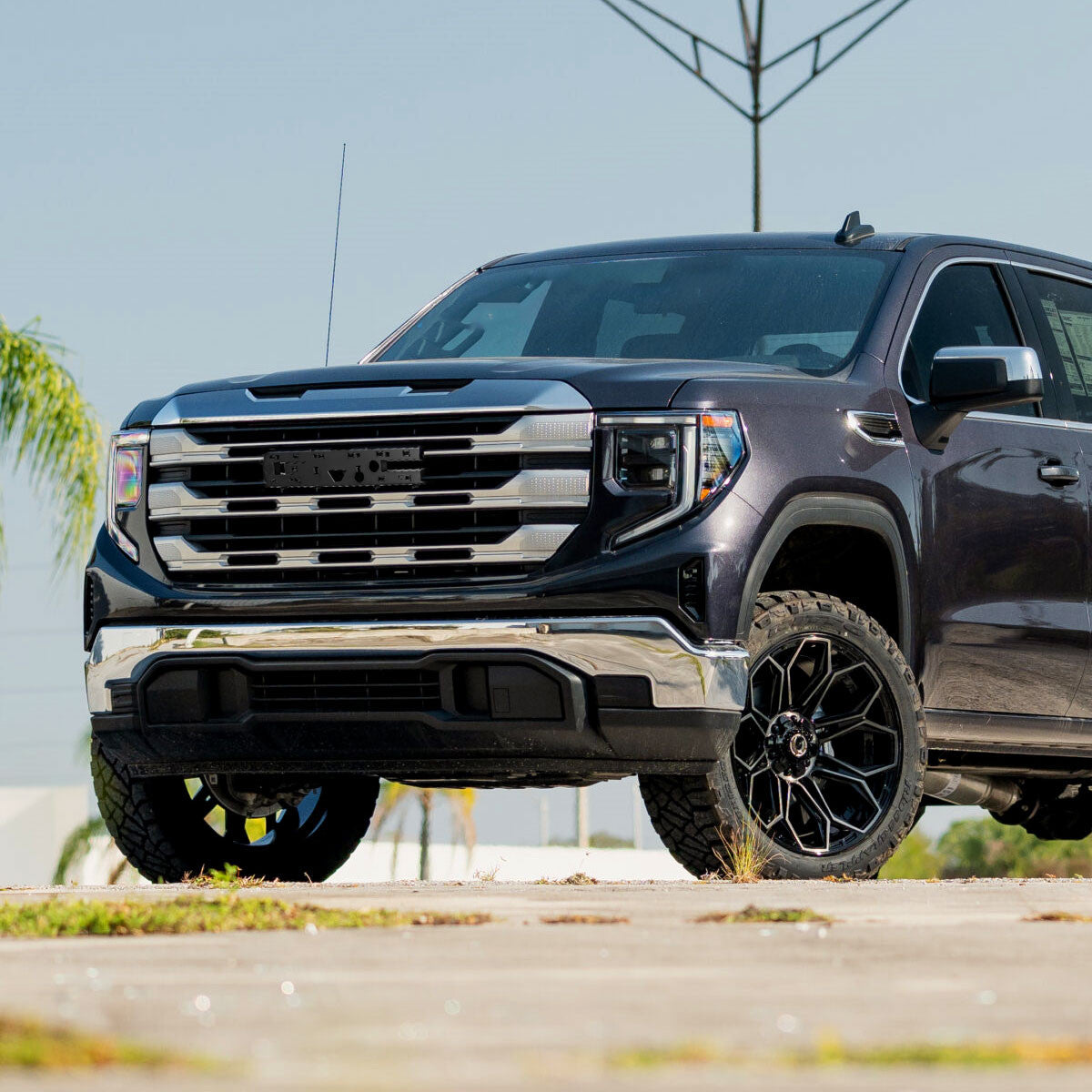 Spec-D Tuning - 2022-2025 GMC Sierra 1500 Chrome SLE Style Mesh Front Upper Hood Grille - HG-GMC2215C-JB