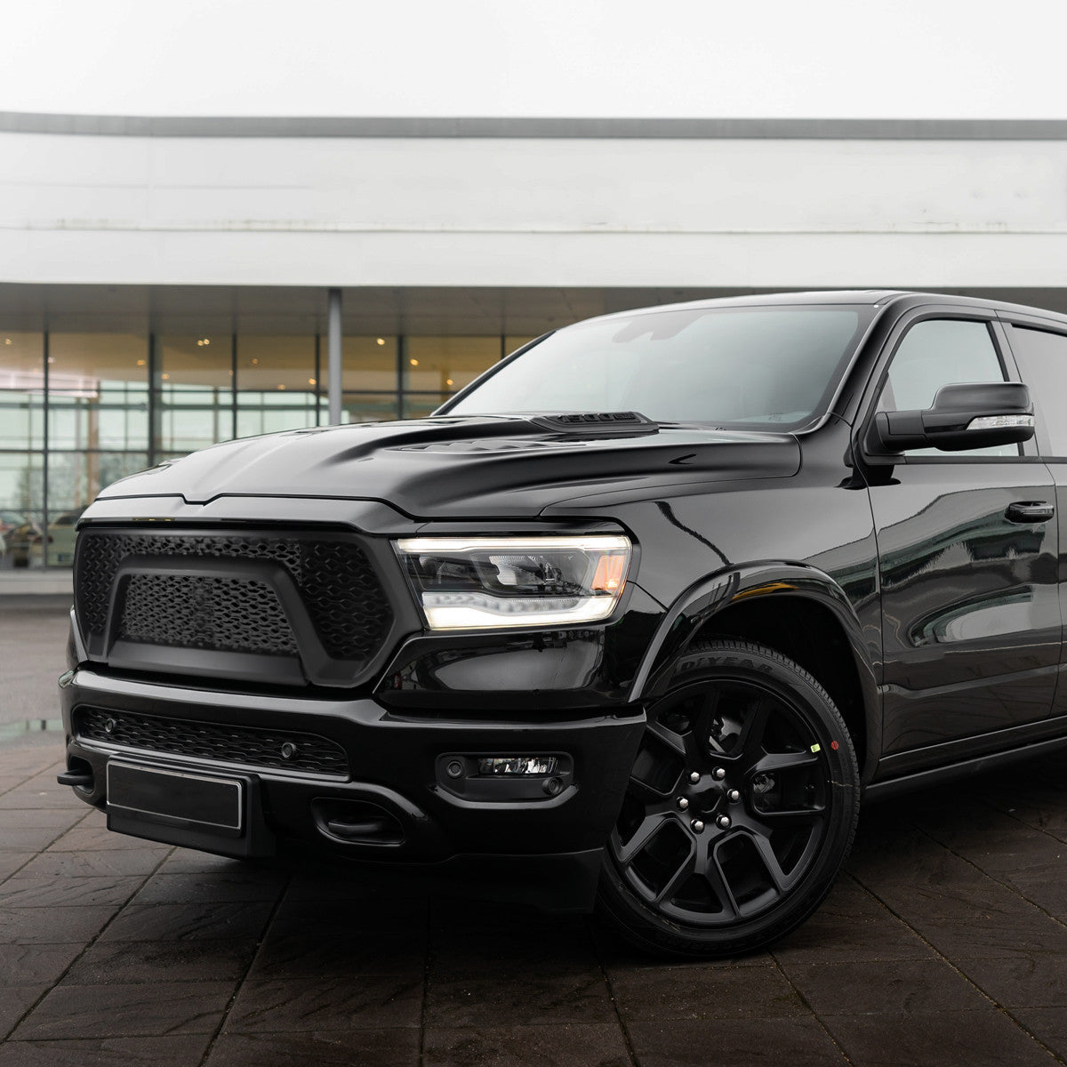 Spec-D Tuning - 2019-2021 Dodge RAM 1500 Matte Black ABS Rebel Style Honeycomb Mesh Grille - HG-RAM1915BB-RB-GL