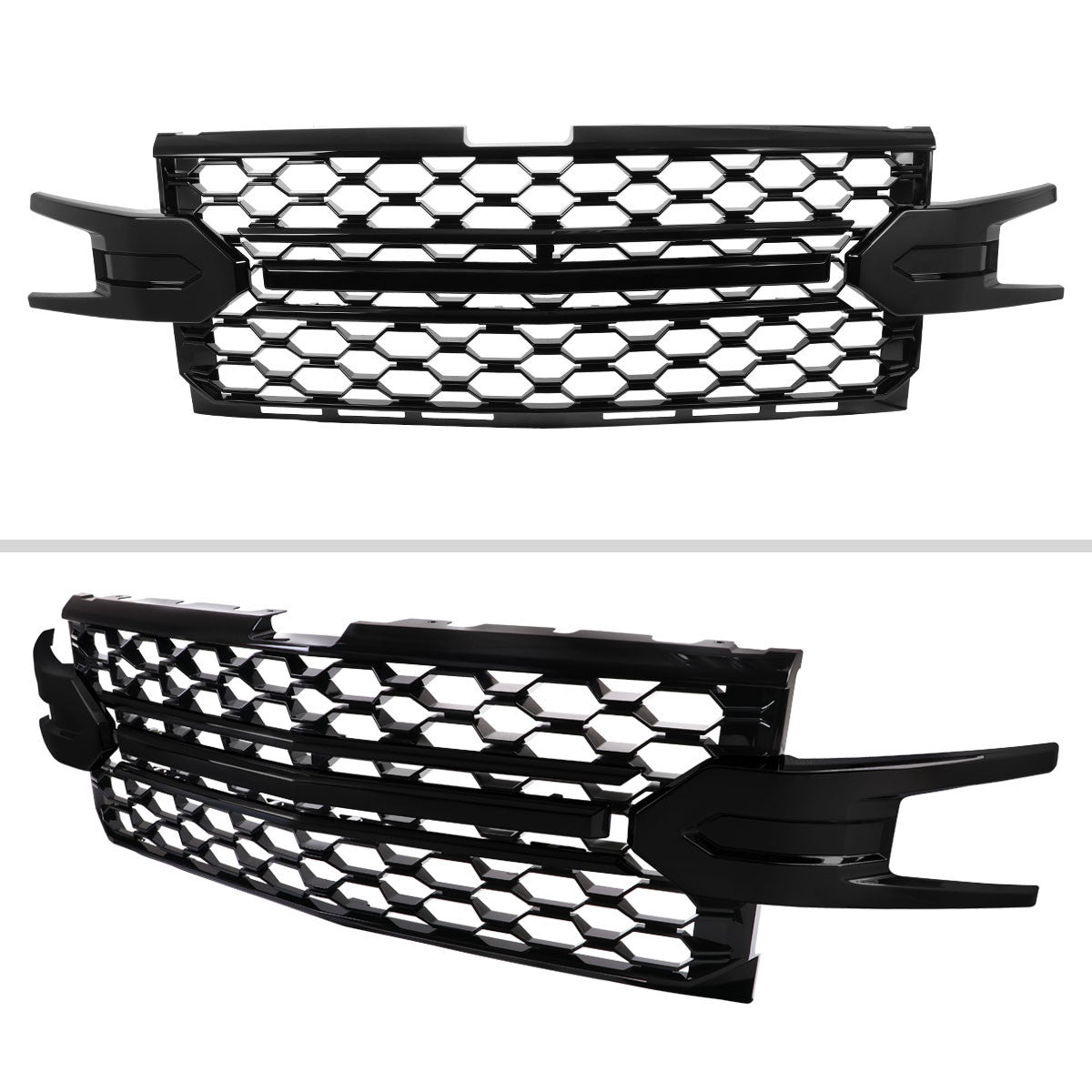 Spec-D Tuning - 2019-2022 Chevrolet Silverado 1500 LT Glossy Black Honeycomb Hood Grille - HG-SIV1915LTGB-GL
