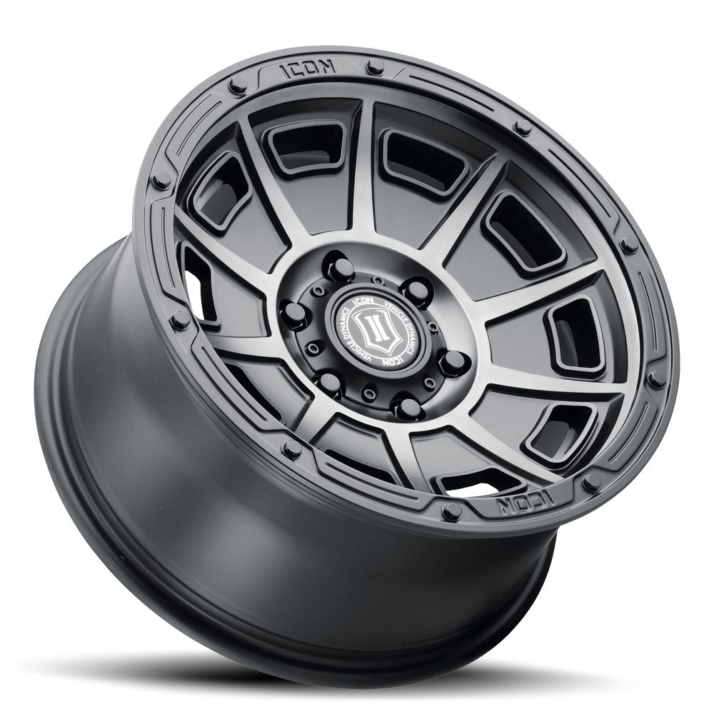 ICON Victory 17x8.5 5x4.5 0mm Offset 4.75in BS Smoked Satin Black Tint Wheel - 3017856547SSBT