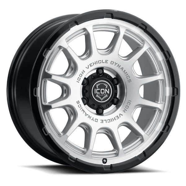 ICON Alloys Rancho 20x9 / 6x135 / 16mm / 5.625in BS Silver Machined w/ Gloss Black Lip Wheel - 8420906356SMGB