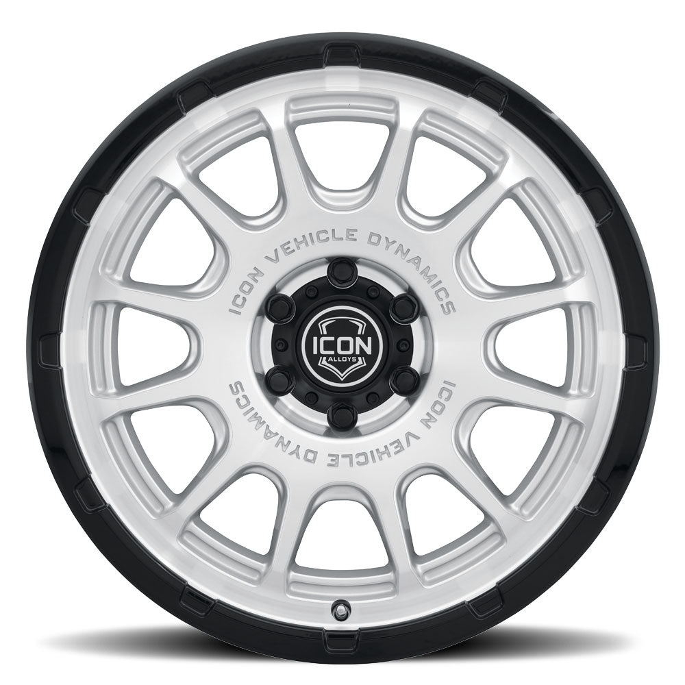 ICON Alloys Rancho 20x9 / 5x5 / -12mm / 4.5in BS Silver Machined w/ Gloss Black Lip Wheel - 8420907345SMGB