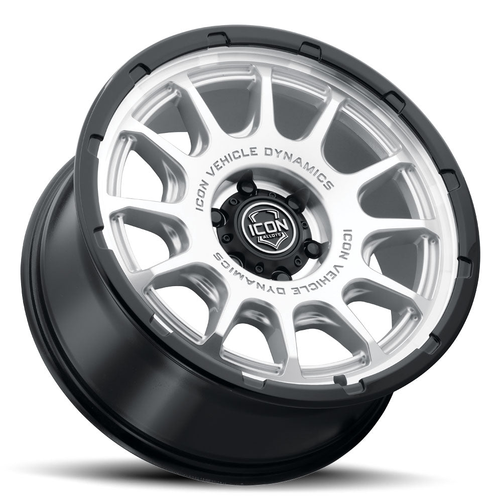 ICON Alloys Rancho 20x9 / 6x135 / 16mm / 5.625in BS Silver Machined w/ Gloss Black Lip Wheel - 8420906356SMGB