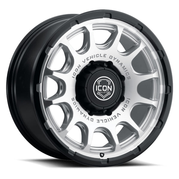 ICON Alloys Rancho 20x9 / 8x6.5 / 12mm / 5.5in BS Silver MACH w/ Gloss Black Lip - 8420908055SMGB