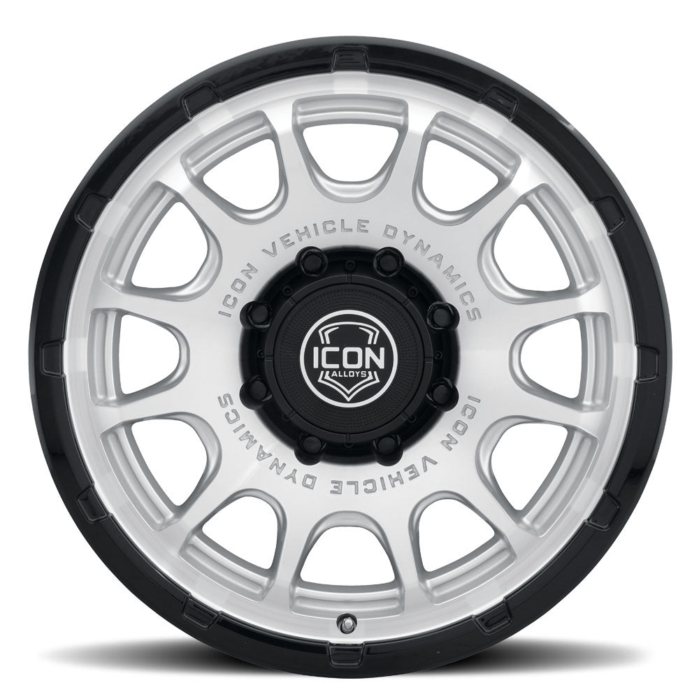 ICON Alloys Rancho 20x9 / 8x170 / 6mm / 5.25in BS Silver MACH w/ Gloss Black Lip Wheel - 8420908152SMGB