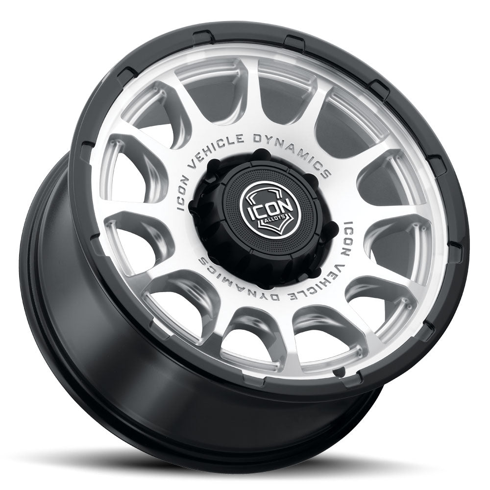 ICON Alloys Rancho 20x9 / 8x6.5 / 12mm / 5.5in BS Silver MACH w/ Gloss Black Lip - 8420908055SMGB