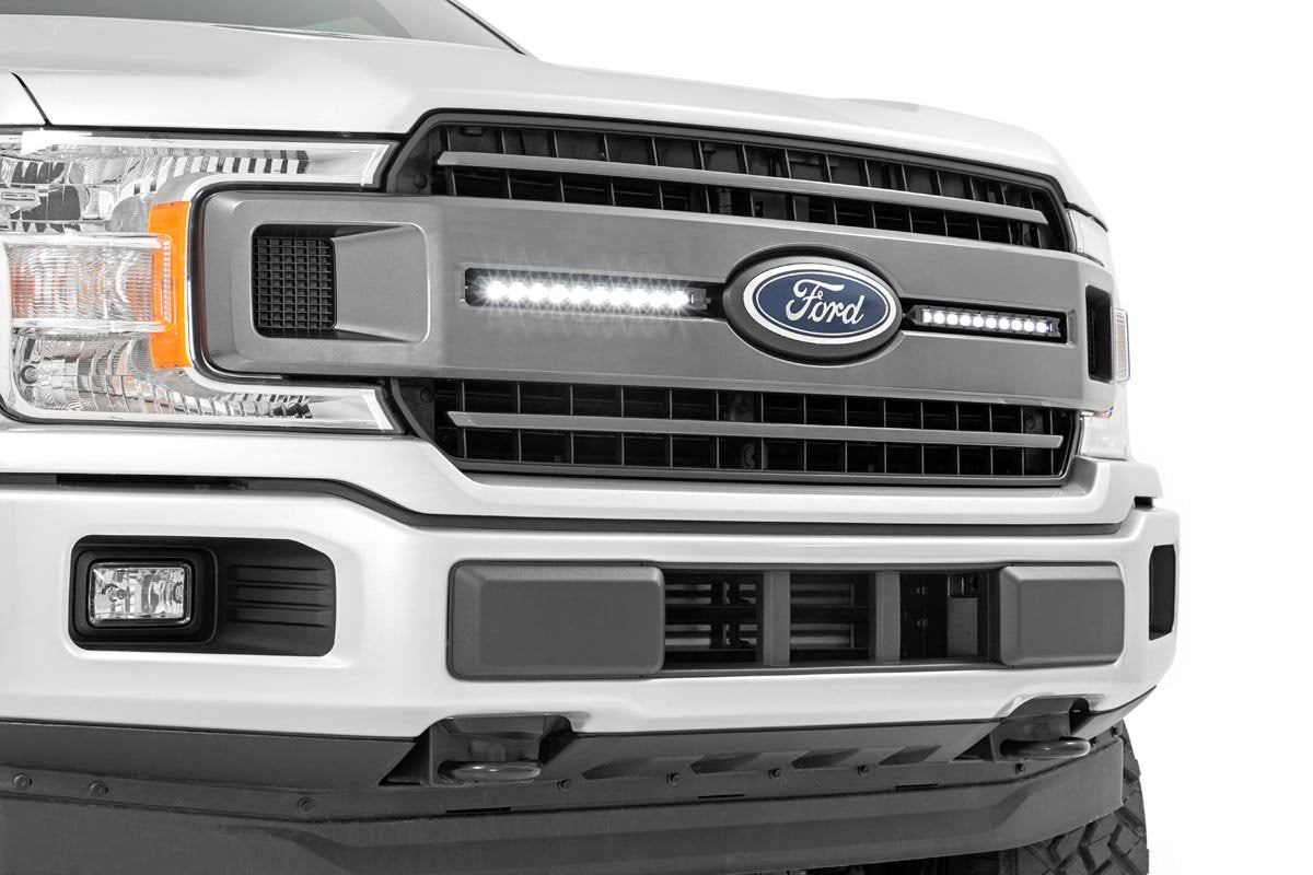 Rough Country - LED Light Kit - Grille Mount - 10" Chrome Slimline Pair - Ford F-150 (18-20) - 70809 for 2018-2020 Ford F 150