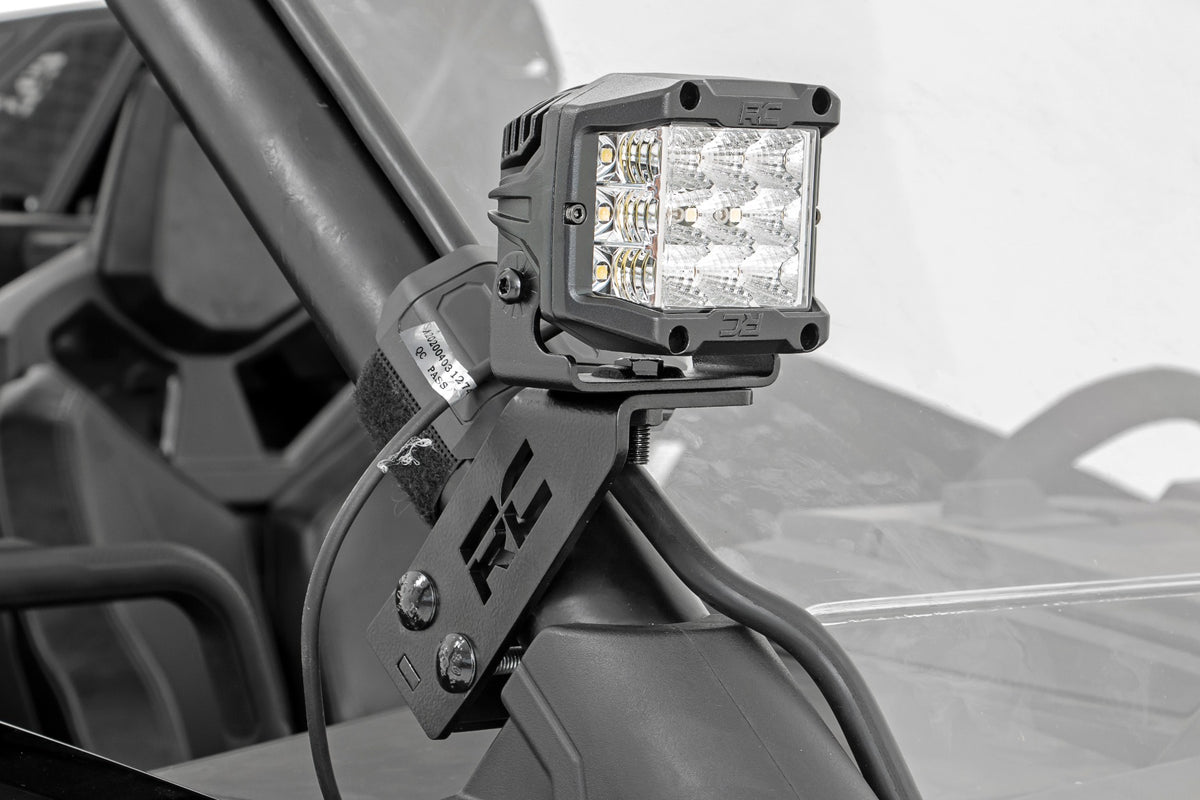 Rough Country - LED Light Kit - "A" Pillar Mount - 2" Chrome Pair - Wide Angle - Polaris RZR PRO XP - 93078 for 2020-2023 Pol