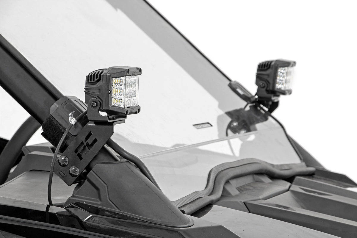 Rough Country - LED Light Kit - "A" Pillar Mount - 2" Black Pair - White DRL - Polaris RZR PRO XP - 93080 for 2020-2023 Polar