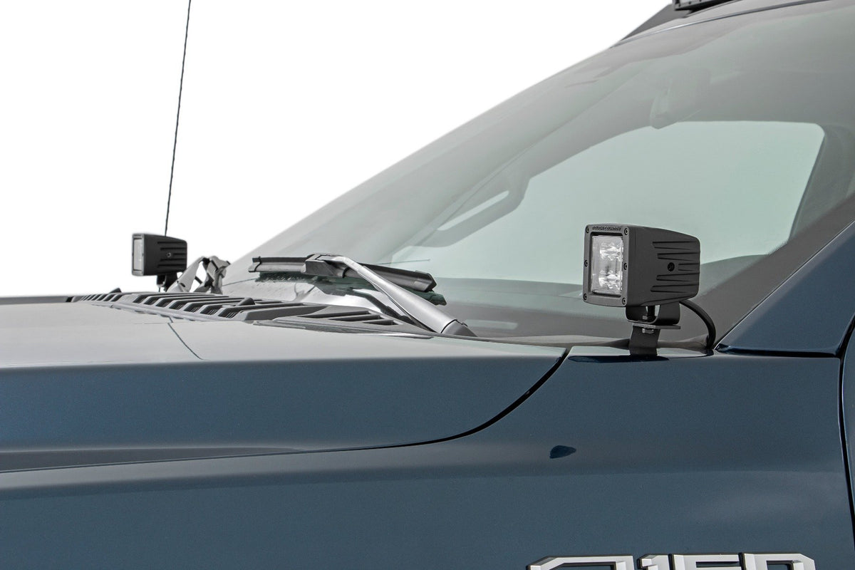 Rough Country - LED Light Kit - Ditch Mount - 2" Black Pair - Flood - Ford F-150 (15-25)/F-150 Lightning (22-25) - 71029 for 