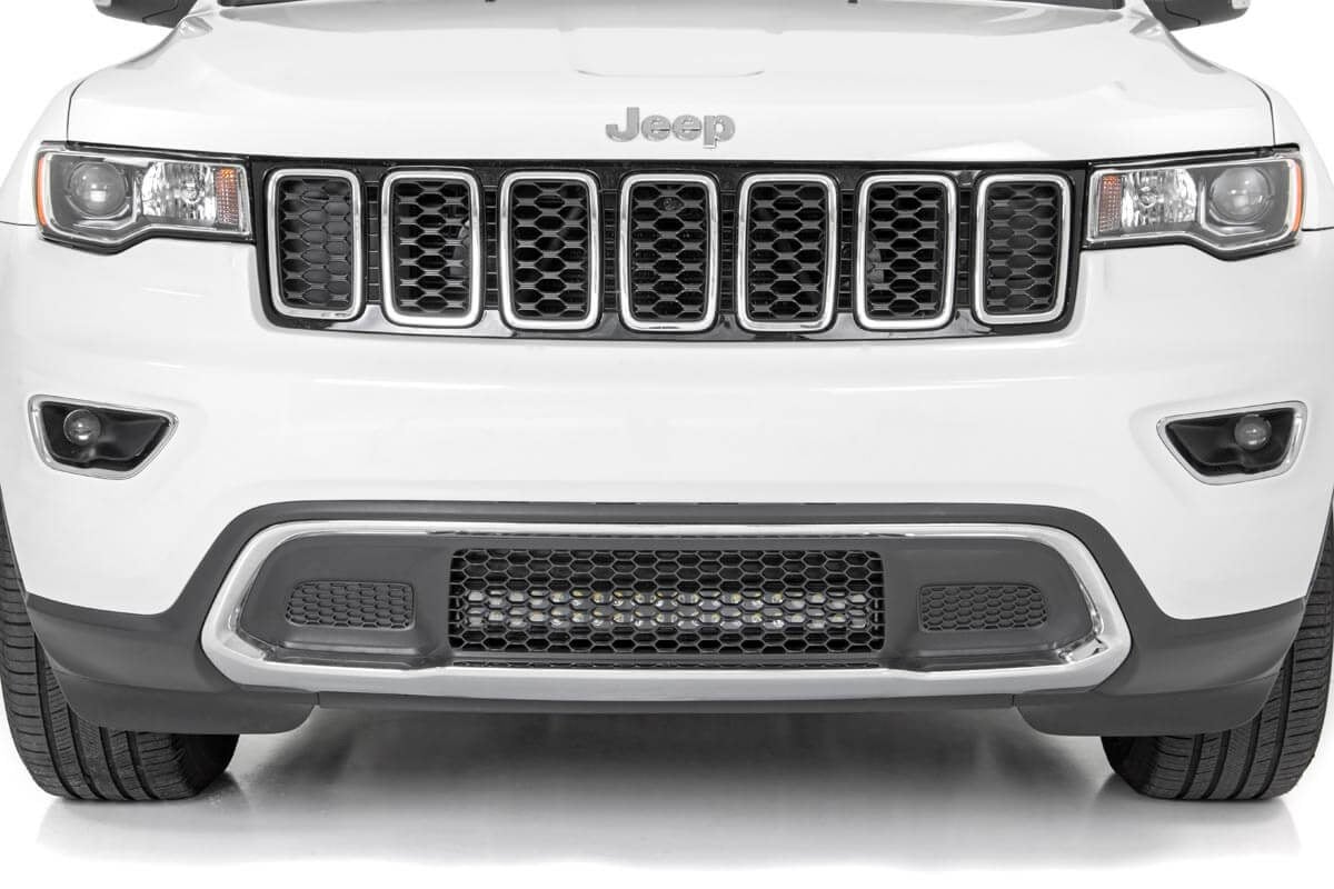 Rough Country - LED Light Kit - Bumper Mount - 20" Black Dual Row- Amber DRL - Jeep Grand Cherokee WK2 (11-20) - 70773DRLA fo
