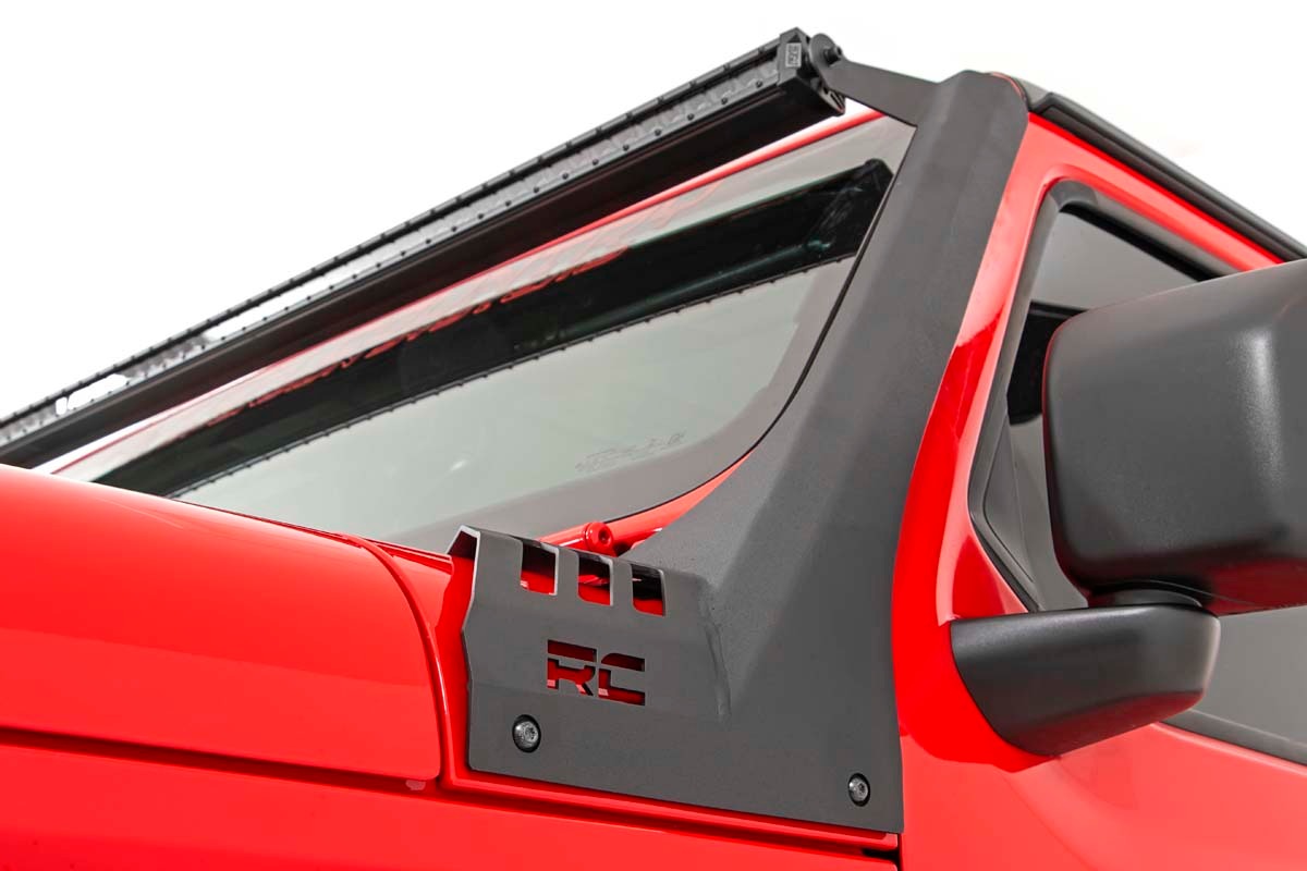 Rough Country - LED Light Kit - Windshield - 50" BLK Single Row - WHT DRL - Jeep Gladiator JT/Wrangler JL (18-25) - 70066 for