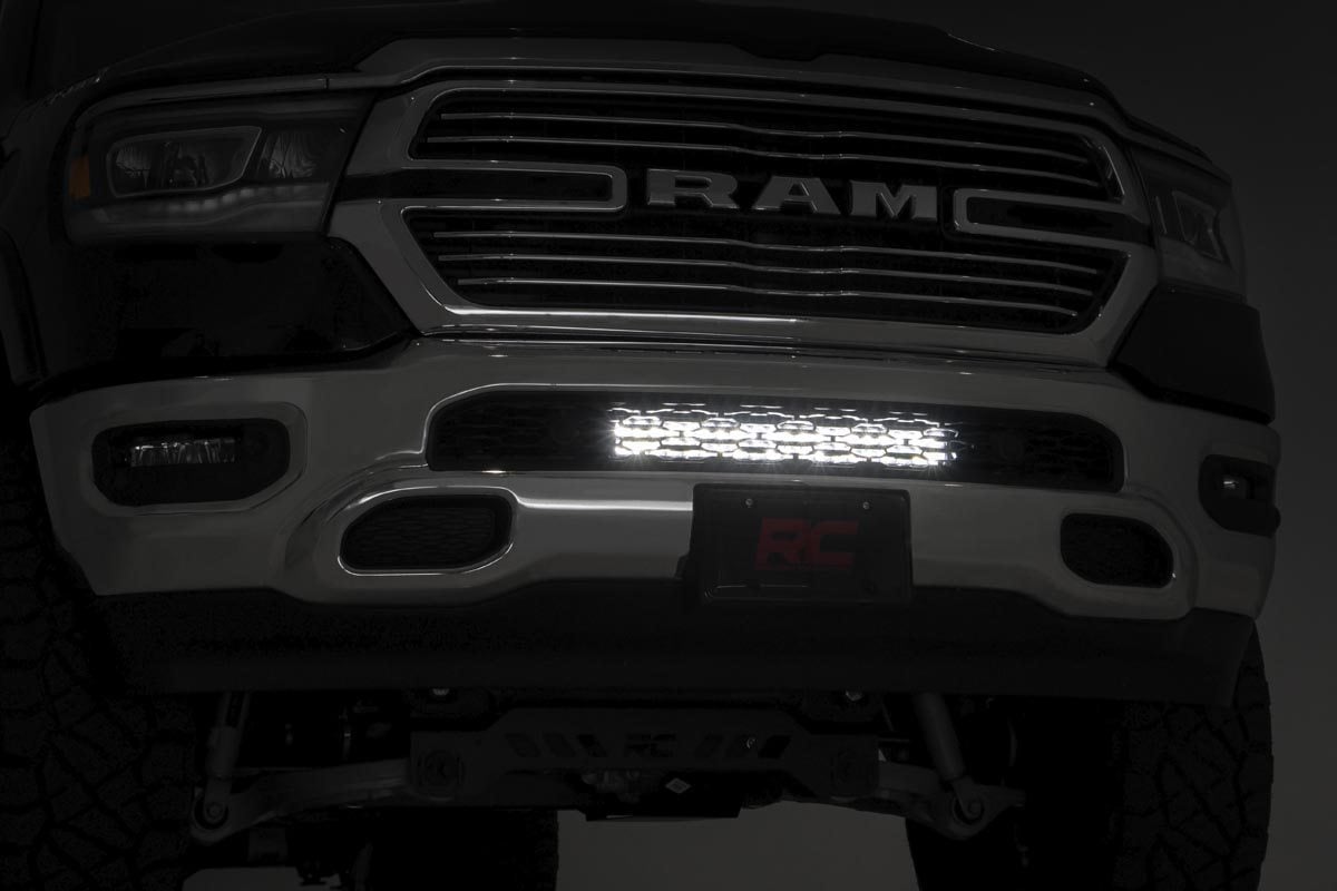 Rough Country - LED Light Kit - Bumper Mount - 20" Chrome Dual Row - Amber DRL - Ram 1500 (19-24) - 70781 by Rough Country - 