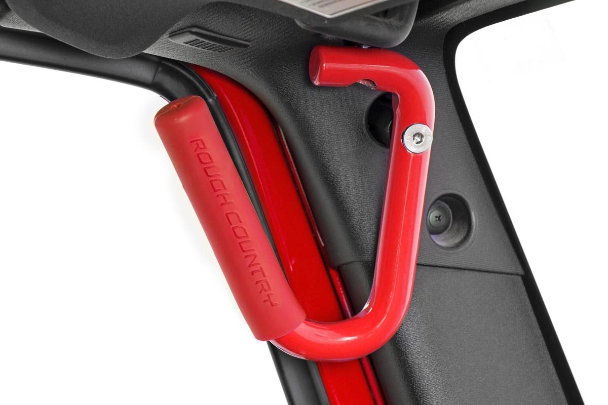 Rough Country - Grab Handles - Steel - Front - Red - Jeep Wrangler JK/Wrangler Unlimited (07-18) - 6501RED for 2007-2017 Jeep
