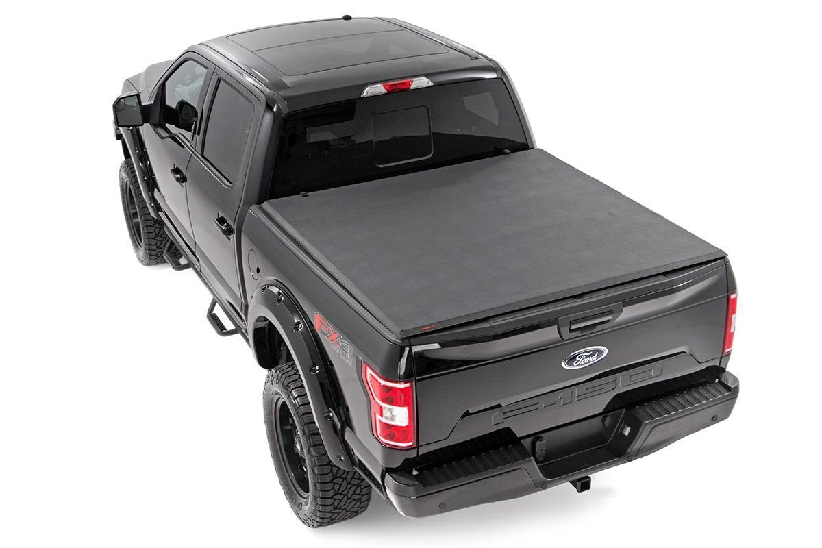 Rough Country - Soft Tri-Fold Bed Cover - 5'7" Bed - Ford F-150 (15-20)/Raptor (17-20) - 41515550A for 2015-2020 Ford F 150 -