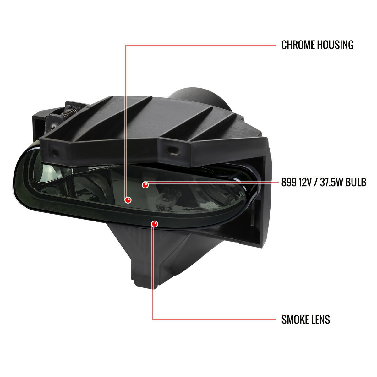 Spec-D Tuning - 1999-2004 Ford Mustang 899 Fog Lights Kit w/ Switch & Wiring Harness (Chrome Housing/Smoked Lens) - LF-MST99G-HZ