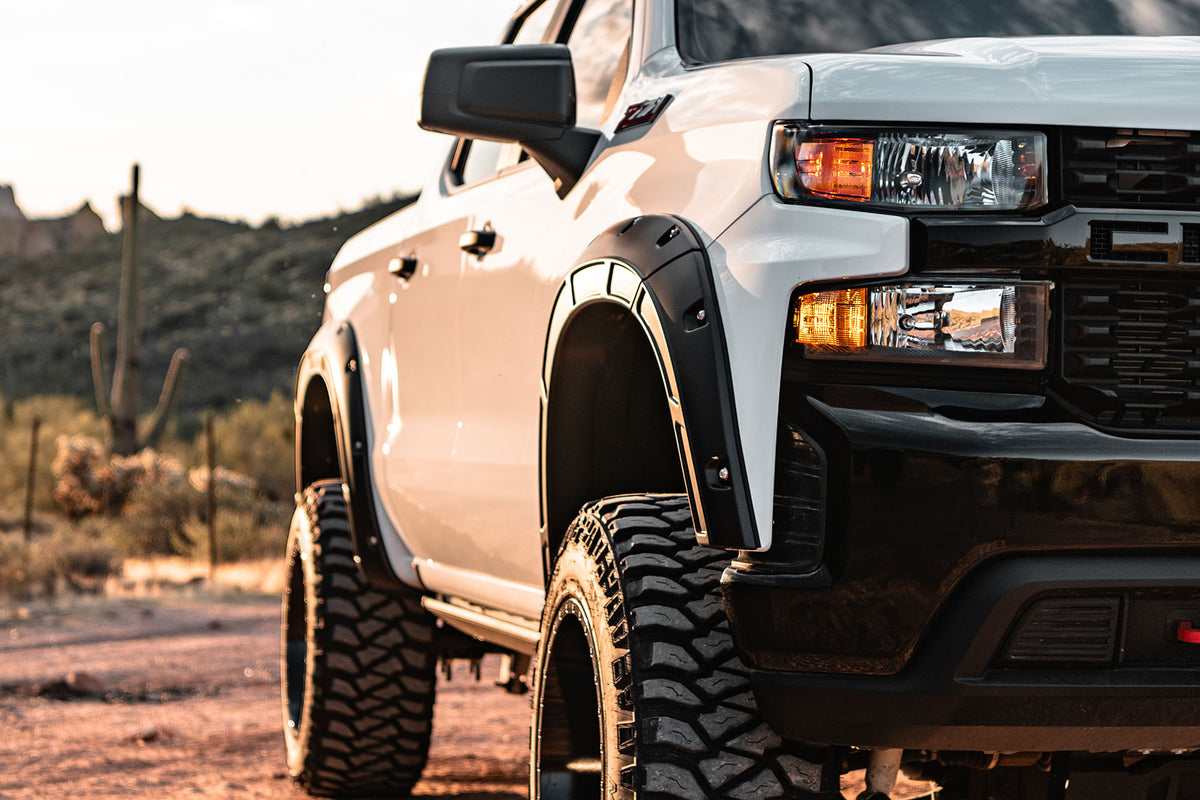 Rough Country - Fender Flares - Defender - GBD Cypress Gray - Chevy Silverado 1500 2WD/4WD (2019-2025 & Classic) - A-C12211-G