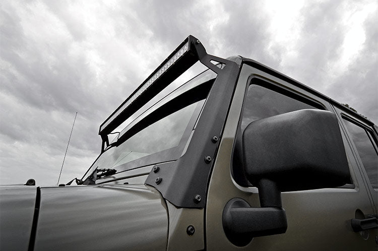Rough Country - LED Light - Windshield Mnt - 50" Black Dual Row - White DRL - Jeep Wrangler JK (07-18) - 70504BLDRL for 2007-
