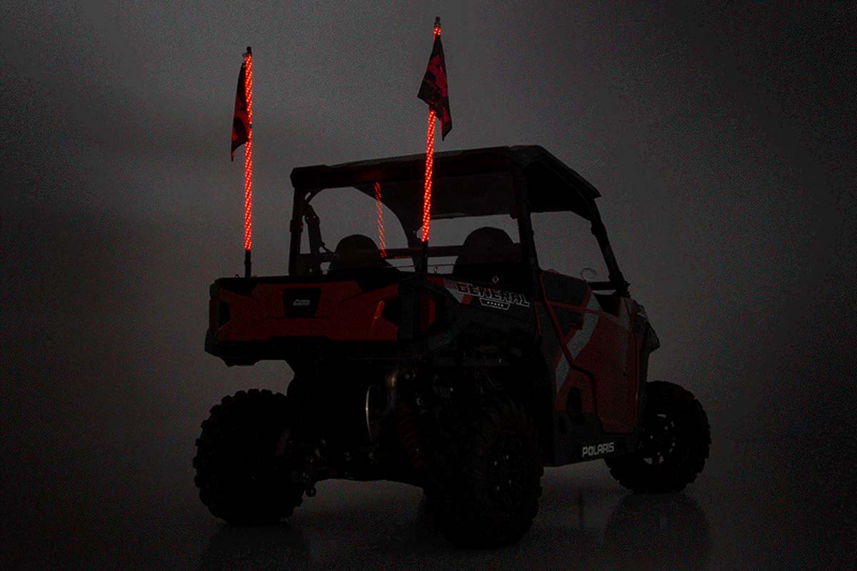 Rough Country - Whip Mount - Bed - 4' Multl-Color LED Whip Pair - Polaris General/Ranger 1000/Ranger XP 900/1000 - 93053 for 