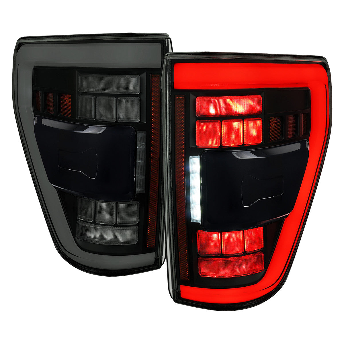 Spec-D Tuning - 2021–2023 Ford F-150 LED Tail Lights w/ Switchback Sequential Turn Signals (Glossy Black Housing / Smoked Lens) - LT-F15021BBLED-SQ-RS