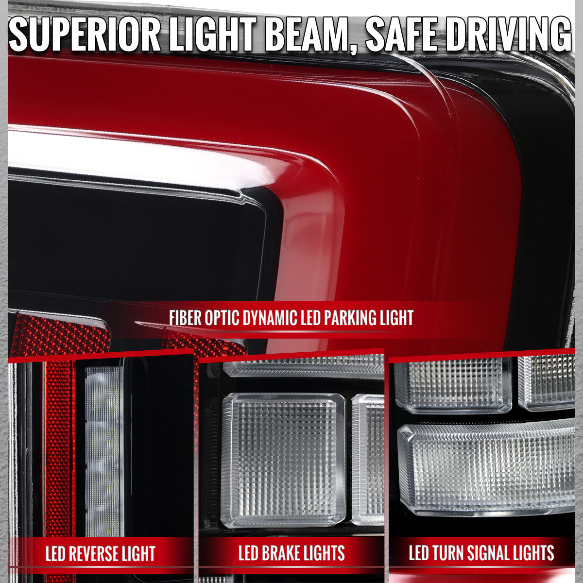 Spec-D Tuning - 2021-2023 Ford F-150 Full LED Tail Lights with Red Light Bar Sequential Turn Signal, Startup Animation & Factory BSM Compatibility (Glossy Black Housing / Clear Lens) - LT-F15021BKBSM-SQ-RS