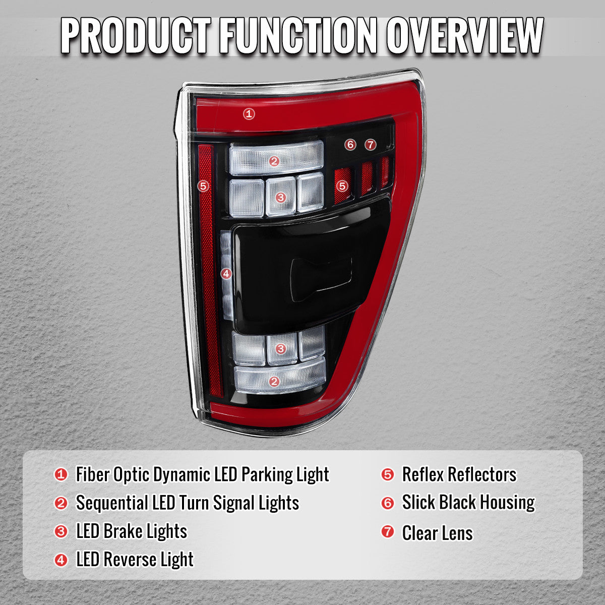 Spec-D Tuning - 2021-2023 Ford F-150 Full LED Tail Lights with Red Light Bar Sequential Turn Signal, Startup Animation & Factory BSM Compatibility (Glossy Black Housing / Clear Lens) - LT-F15021BKBSM-SQ-RS
