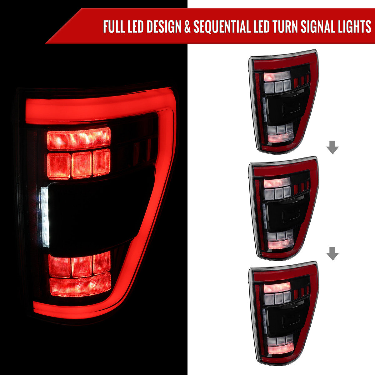 Spec-D Tuning - 2021–2023 Ford F-150 LED Tail Lights w/ Switchback Sequential Turn Signals (Black Housing / Clear Lens) - LT-F15021BKLED-SQ-RS