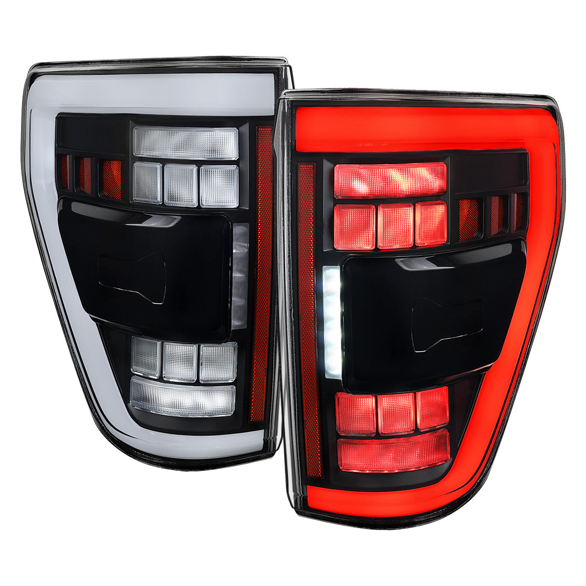 Spec-D Tuning - 2021–2023 Ford F-150 LED Tail Lights w/ Switchback Sequential Turn Signals (Matte Black Housing / Clear Lens) - LT-F15021JMLED-SQ-RS