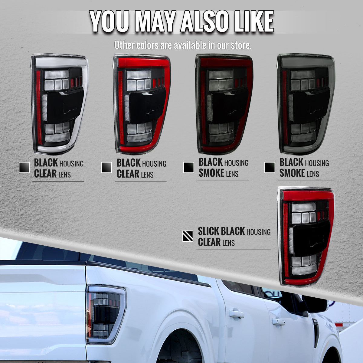 Spec-D Tuning - 2021-2023 Ford F-150 Full LED Tail Lights with Red Light Bar Sequential Turn Signal, Startup Animation & Factory BSM Compatibility (Matte Black Housing / Clear Lens) - LT-F15021JRBSM-SQ-RS