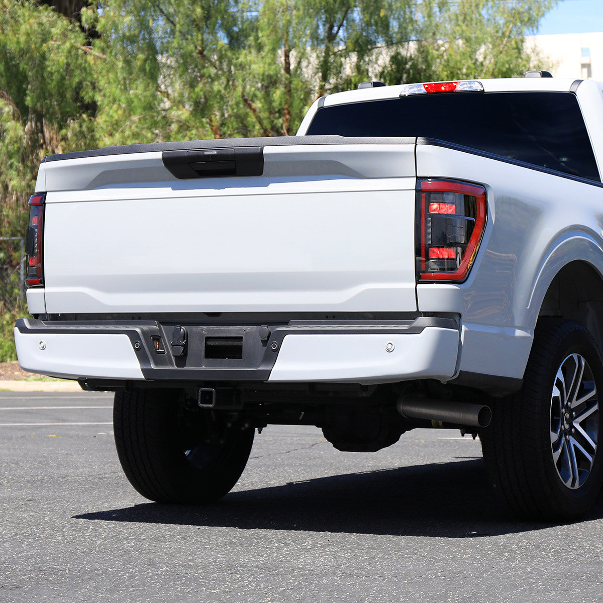 Spec-D Tuning - 2021-2023 Ford F-150 Full LED Tail Lights with Red Light Bar Sequential Turn Signal, Startup Animation & Factory BSM Compatibility (Matte Black Housing / Clear Lens) - LT-F15021JRBSM-SQ-RS