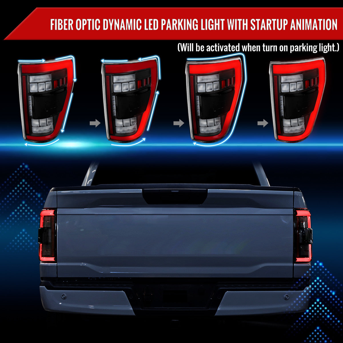 Spec-D Tuning - 2021–2023 Ford F-150 Red LED Tail Lights w/ Switchback Sequential Turn Signals (Matte Black Housing / Clear Lens) - LT-F15021JRLED-SQ-RS
