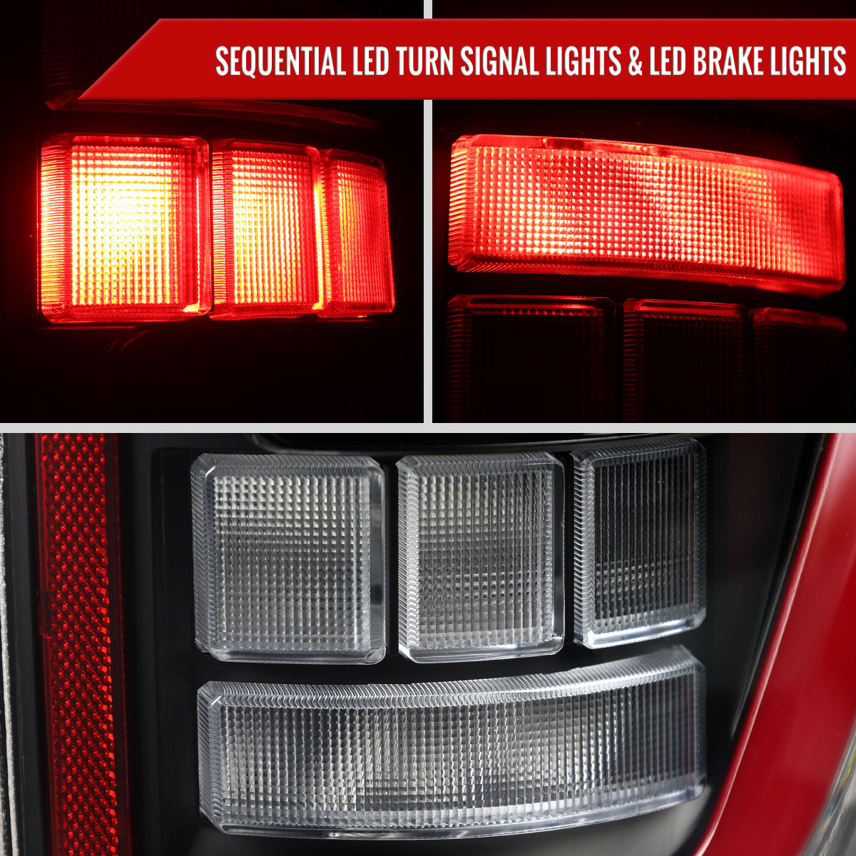 Spec-D Tuning - 2021–2023 Ford F-150 Red LED Tail Lights w/ Switchback Sequential Turn Signals (Matte Black Housing / Clear Lens) - LT-F15021JRLED-SQ-RS