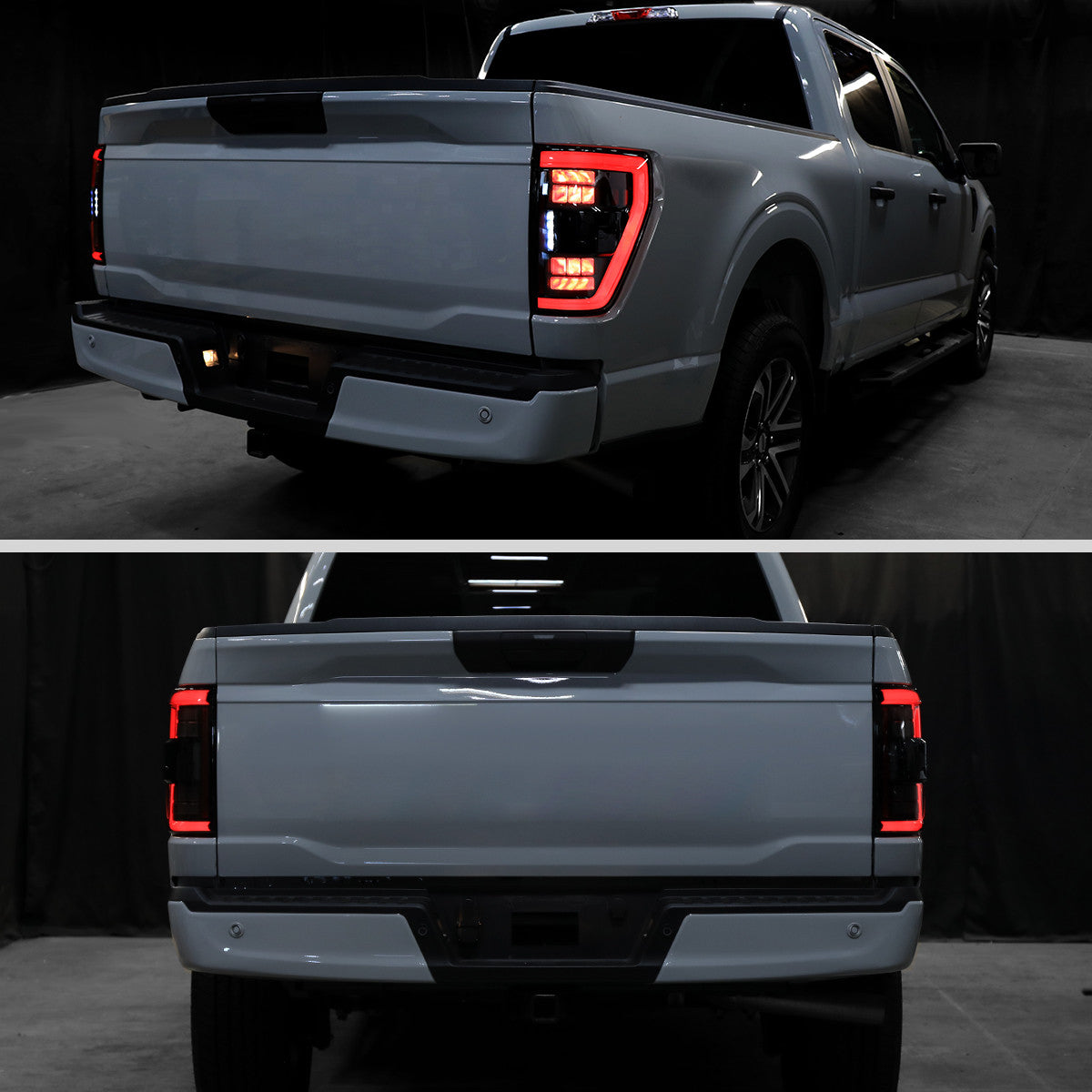 Spec-D Tuning - 2021–2023 Ford F-150 Red LED Tail Lights w/ Switchback Sequential Turn Signals (Matte Black Housing / Clear Lens) - LT-F15021JRLED-SQ-RS