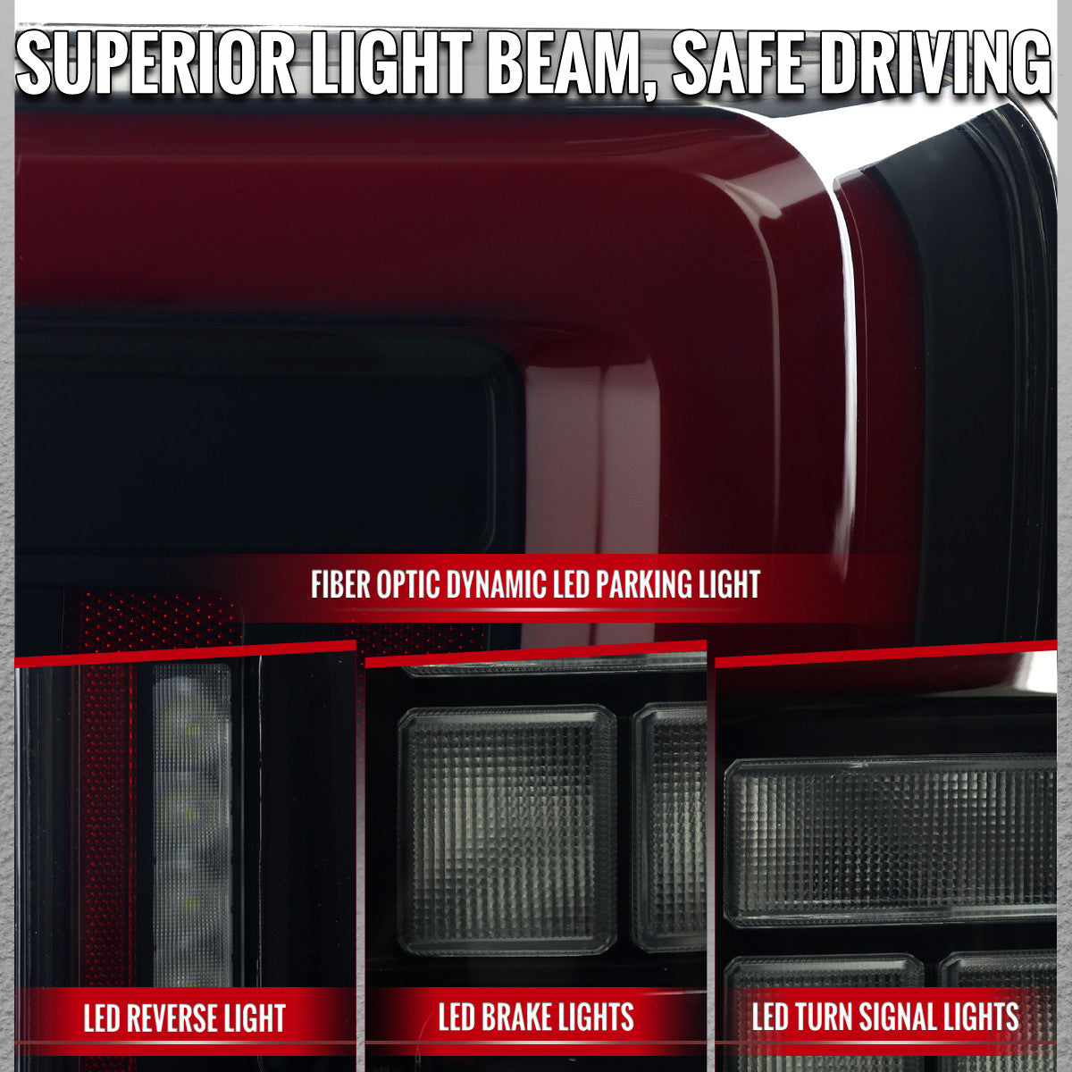 Spec-D Tuning - 2021-2023 Ford F-150 Full LED Tail Lights with Red Light Bar Sequential Turn Signal, Startup Animation & Factory BSM Compatibility (Black Housing / Smoked Lens) - LT-F15021SMBSM-SQ-RS
