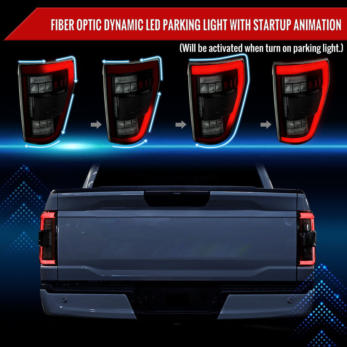 Spec-D Tuning - 2021–2023 Ford F-150 LED Tail Lights w/ Switchback Sequential Turn Signals (Black Housing / Smoked Lens) - LT-F15021SMLED-SQ-RS