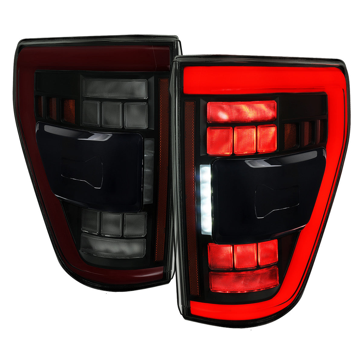Spec-D Tuning - 2021–2023 Ford F-150 LED Tail Lights w/ Switchback Sequential Turn Signals (Black Housing / Smoked Lens) - LT-F15021SMLED-SQ-RS