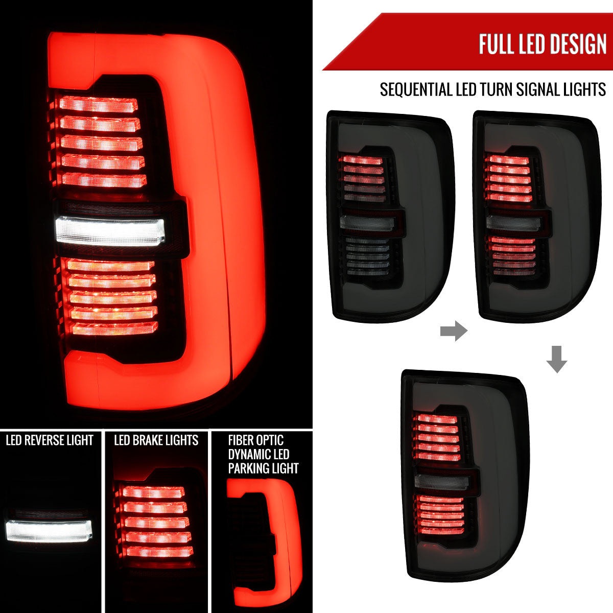 Spec-D Tuning - 2019-2024 Dodge RAM 2500/3500 LED Sequential Signal Tail Lights (Glossy Black Housing / Dark Smoked Lens) - LT-RAM1925BBLD-SQ-RS