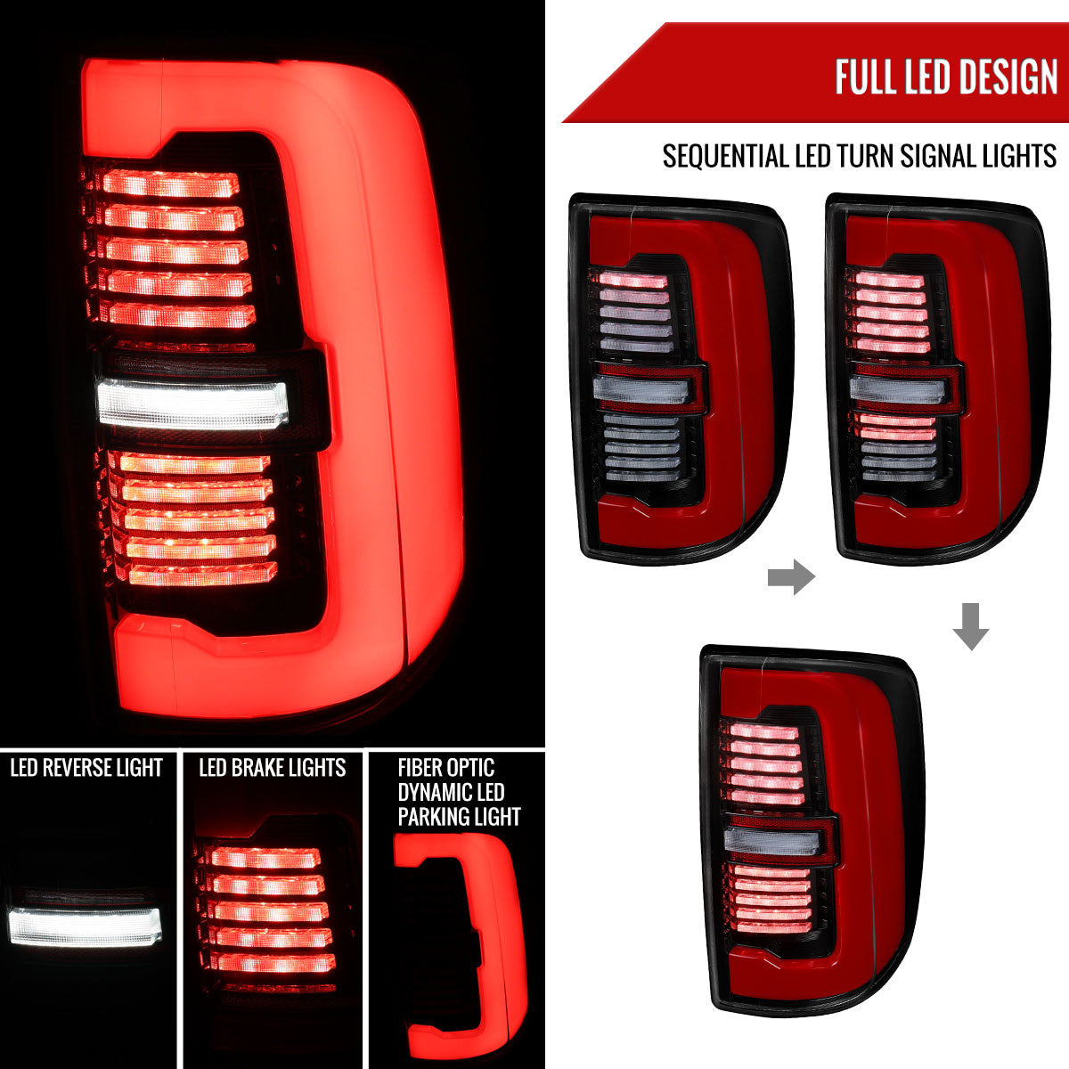 Spec-D Tuning - 2019-2024 Dodge RAM 2500/3500 LED Sequential Signal Tail Lights (Jet Black Housing / Clear Lens) - LT-RAM1925BKLD-SQ-RS